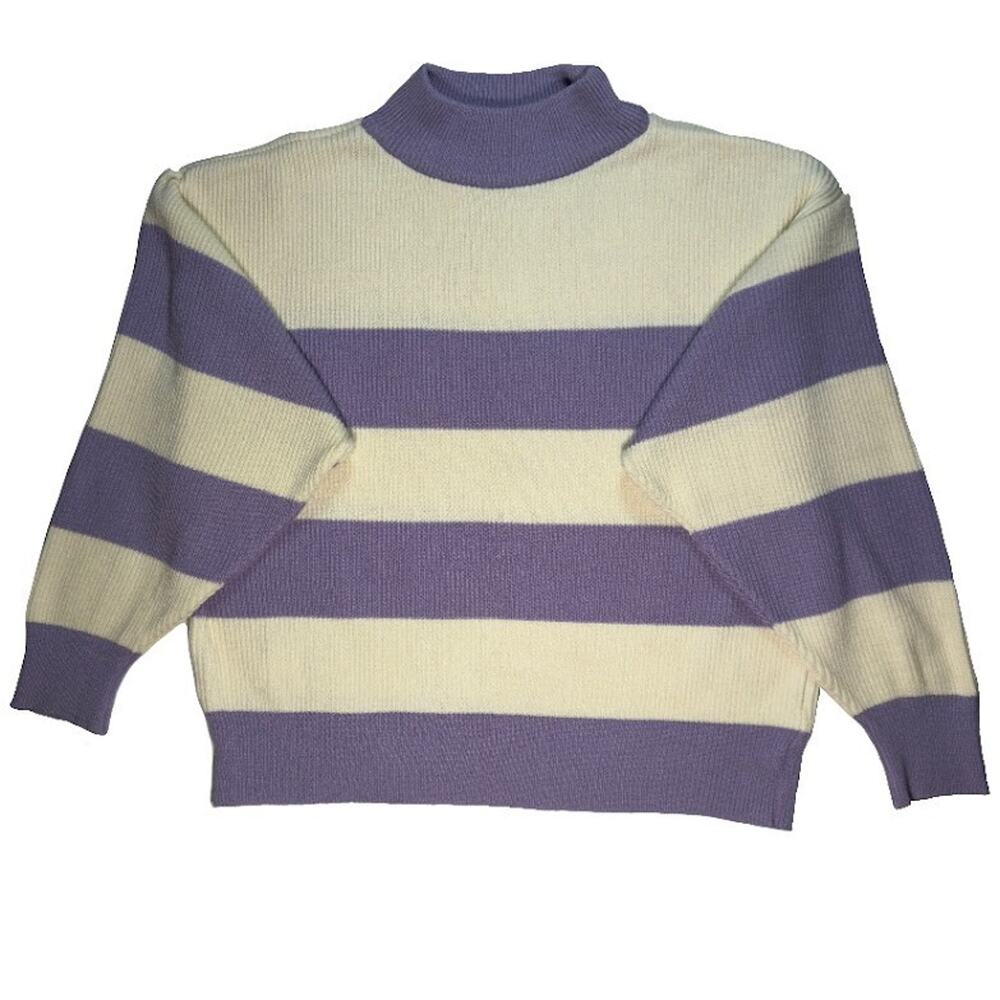 Vintage Andrew St. John Women's Chunky Knit Sweater Size L Large Purple Stripes